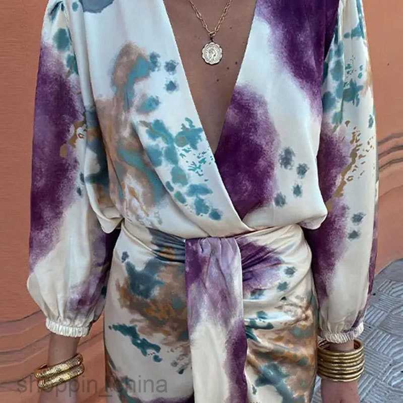 Basic Casual Dresses for Woman Summer Women's Unique V-neck Long sleeved Sexy Split Mid length Dress Two Piece Set