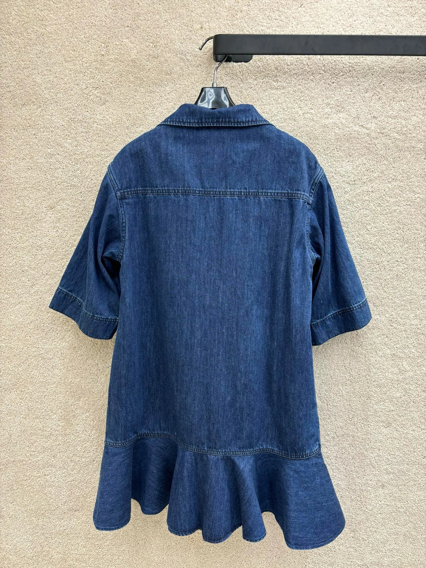 Summer Short sleeved Denim Dress Pleated V-neck Flip Collar Fashionable Slimming Years Versatile Womens Dress 240701