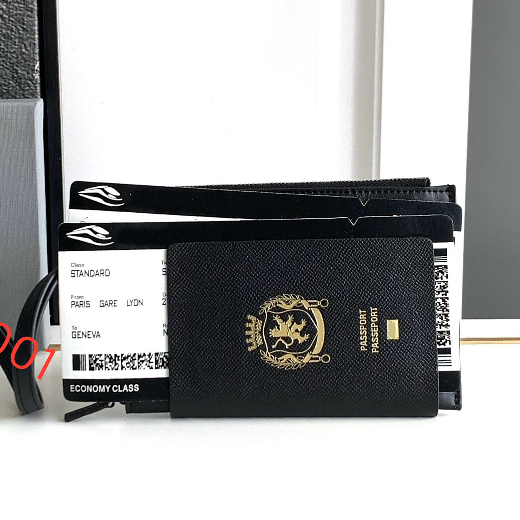 PASSPORT LONG WALLET 1 TICKET IN BLACK Luxury Designer Semi Matte Zipped Coin Purse Bill Pockets Card Slots Cardholder Men Women Top Quality