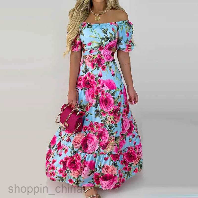 Basic Casual Dresses for Woman Women's New One Shoulder Printed Skirt Style Commuter High Waist Dress