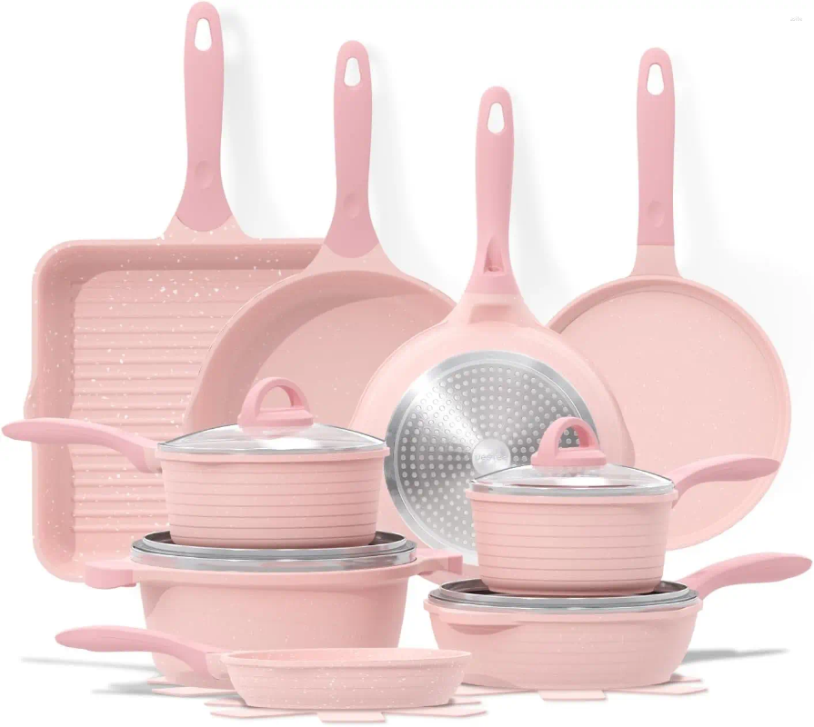 Cookware Sets Pots And Pans Set Nonstick 23pcs Healthy Kitchen Induction Cooking W/Gray Granite Stone Frying