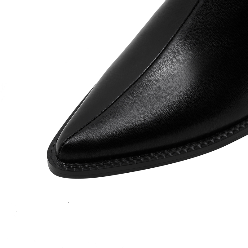 Kaky's New Pointed Cow Tied Leather Thick Medium Heel Large Women's Wrapped Half Slippers, Muller Shoes