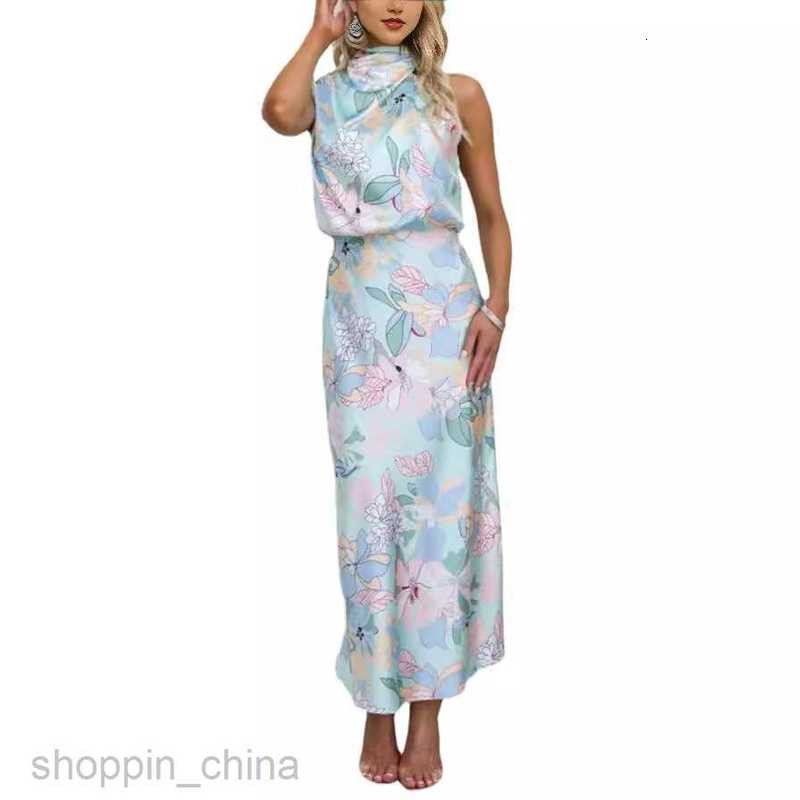 Basic Casual Dresses Women mature temperament women's sleeveless strapless printed satin dress