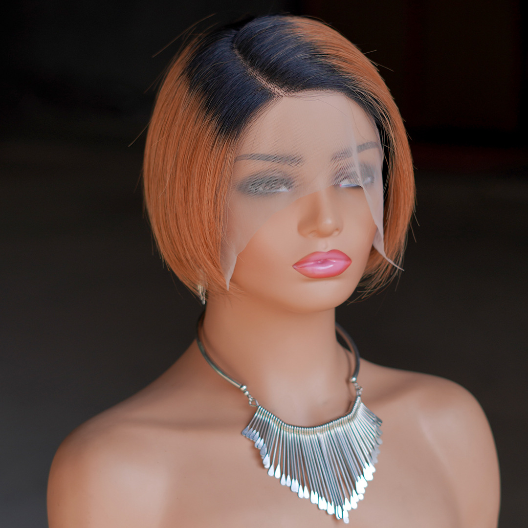 T Shaped Lace Wig Real Human Hair Cut Popular Hairstyles for European and American Women Pixie Cut Wigs Multiple Colors Available for Clearance