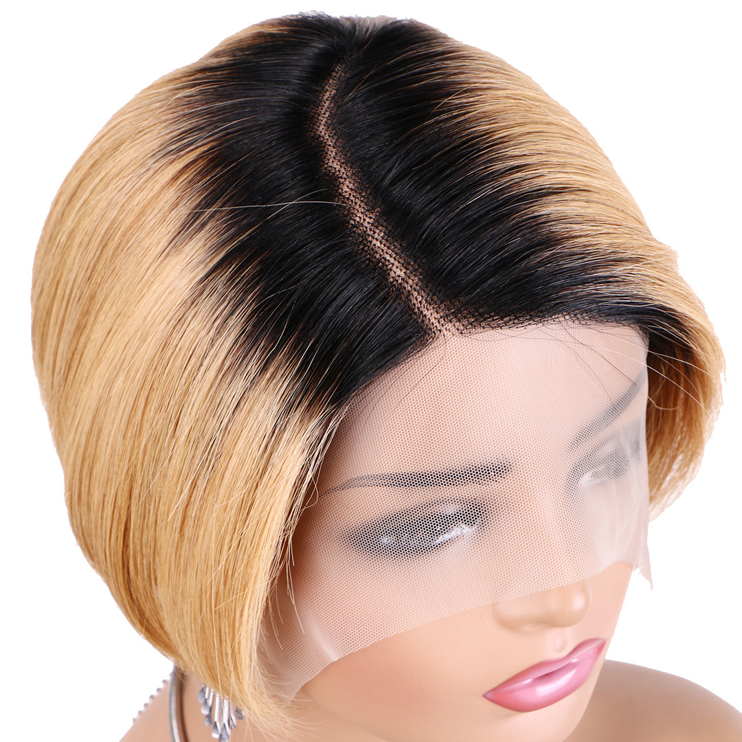 T Shaped Lace Wig Real Human Hair Cut Popular Hairstyles for European and American Women Pixie Cut Wigs Multiple Colors Available for Clearance
