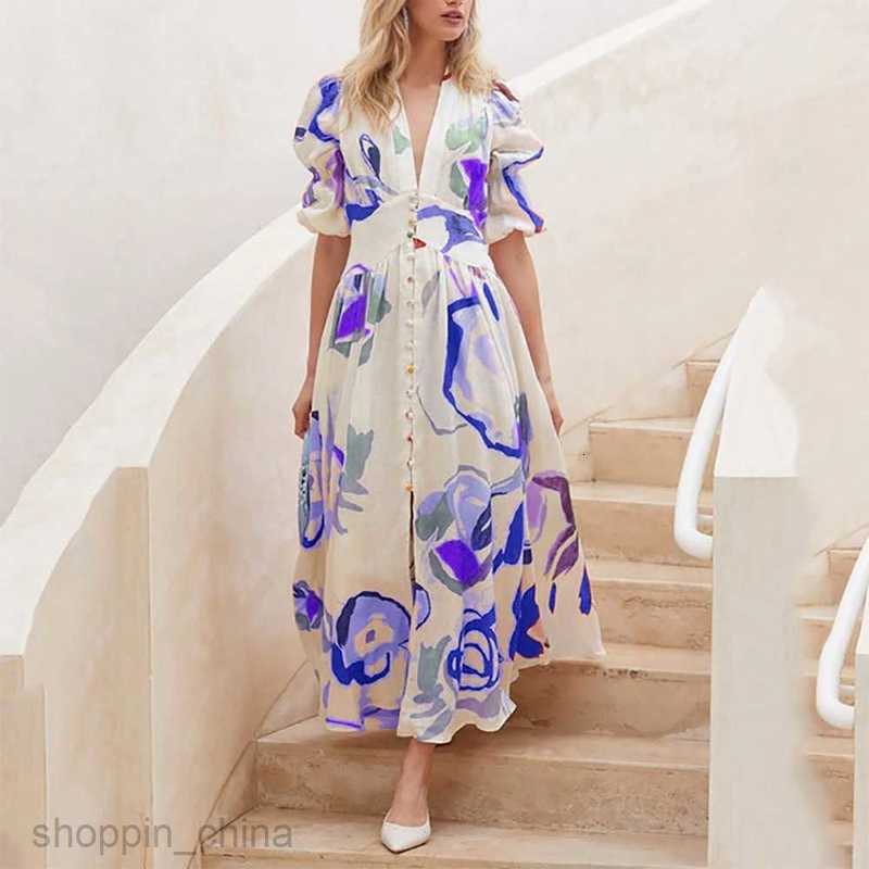 Casual Dresses for Woman Spring New Women's Beach Dress Slim fit Big hem Four sided Spring Print Long Dress