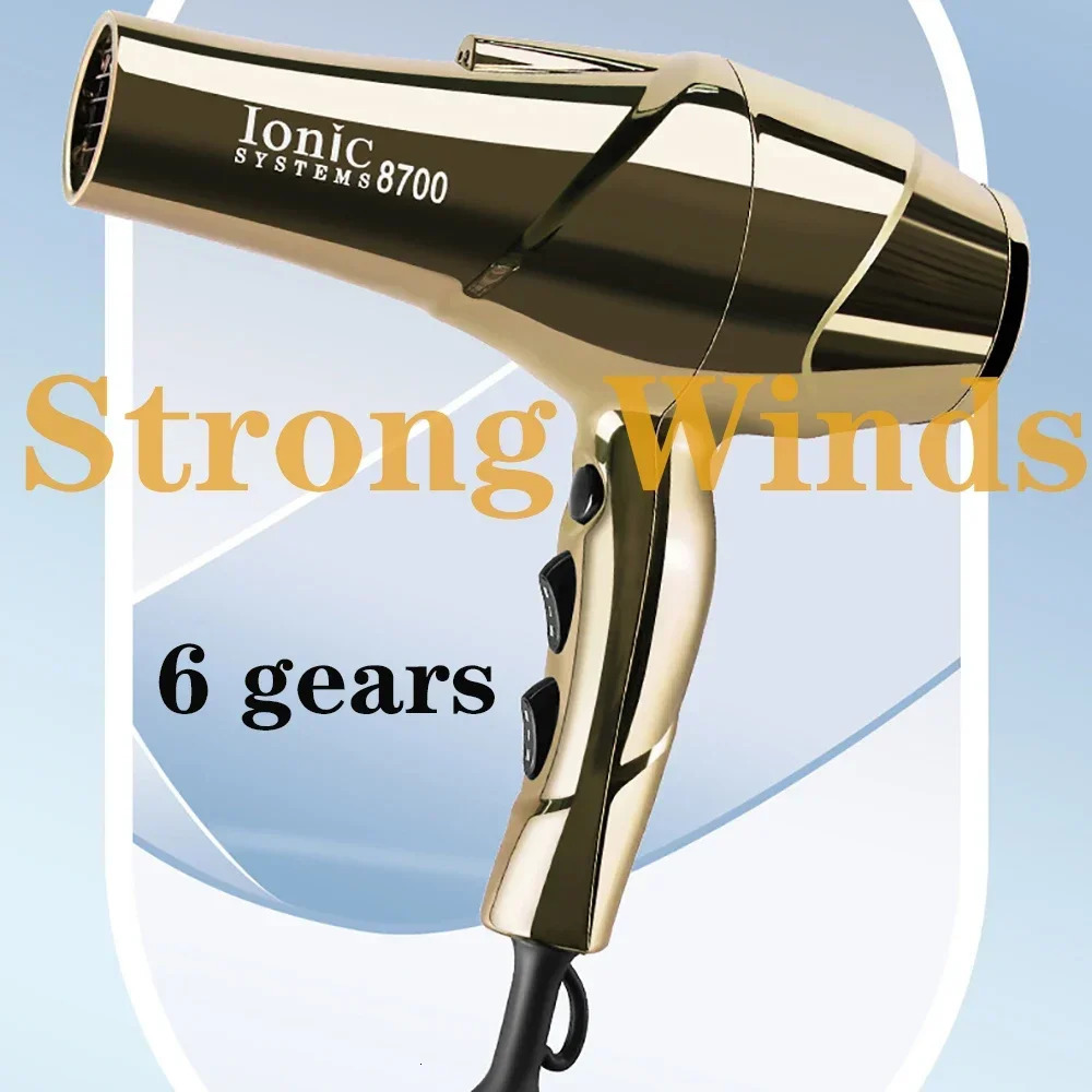 2200W Professional Hair Dryer Gold-plated Blowdryer for Salon High Speeds Strong Winds Powerful Wind 6 Gears Low Noise Blower 240624