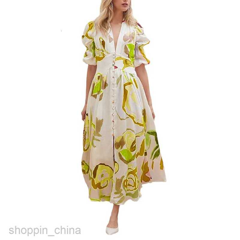 Casual Dresses for Woman Spring New Women's Beach Dress Slim fit Big hem Four sided Spring Print Long Dress