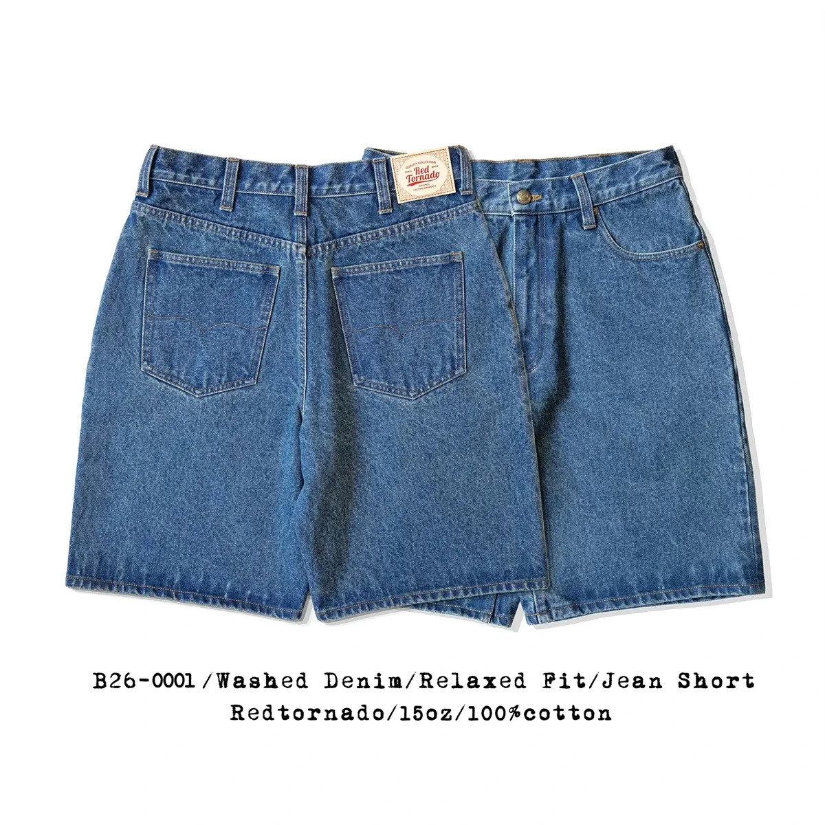 Red Tornado Casual Denim Shorts Loose Straight Fit Vintage Workwear Mens Jean Short 240626