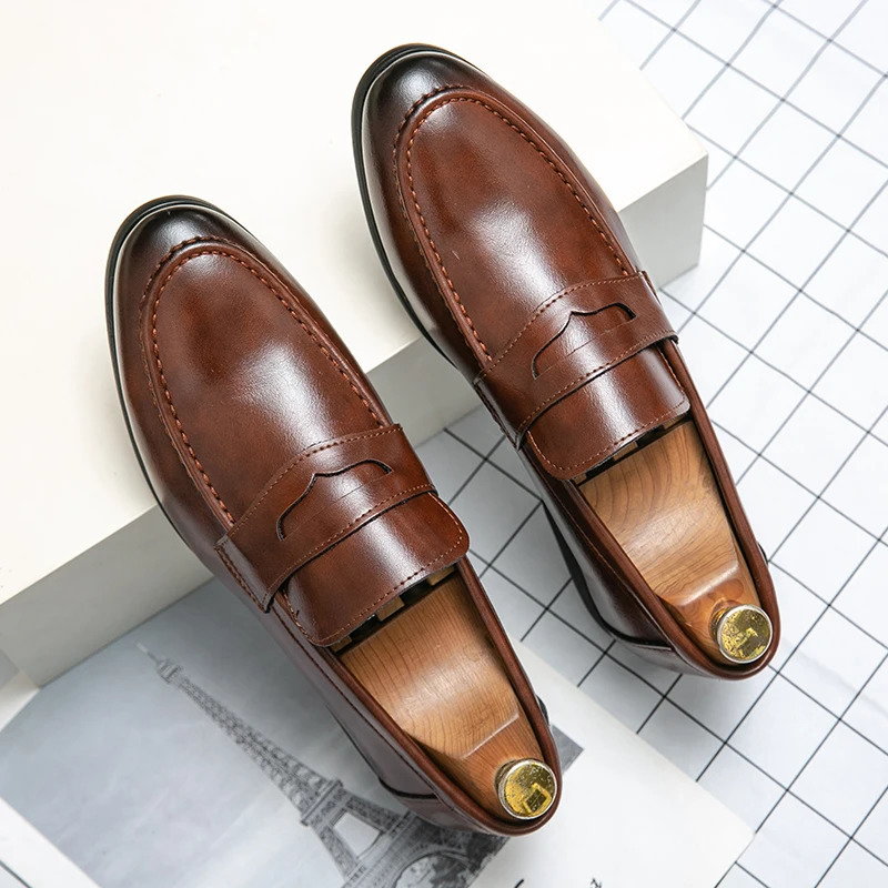 Spring and Autumn Loafers Slip-On Business Formal Casual Brown MenShoes Leather Men Dress Shoes Large Size 38-48 0701 250318