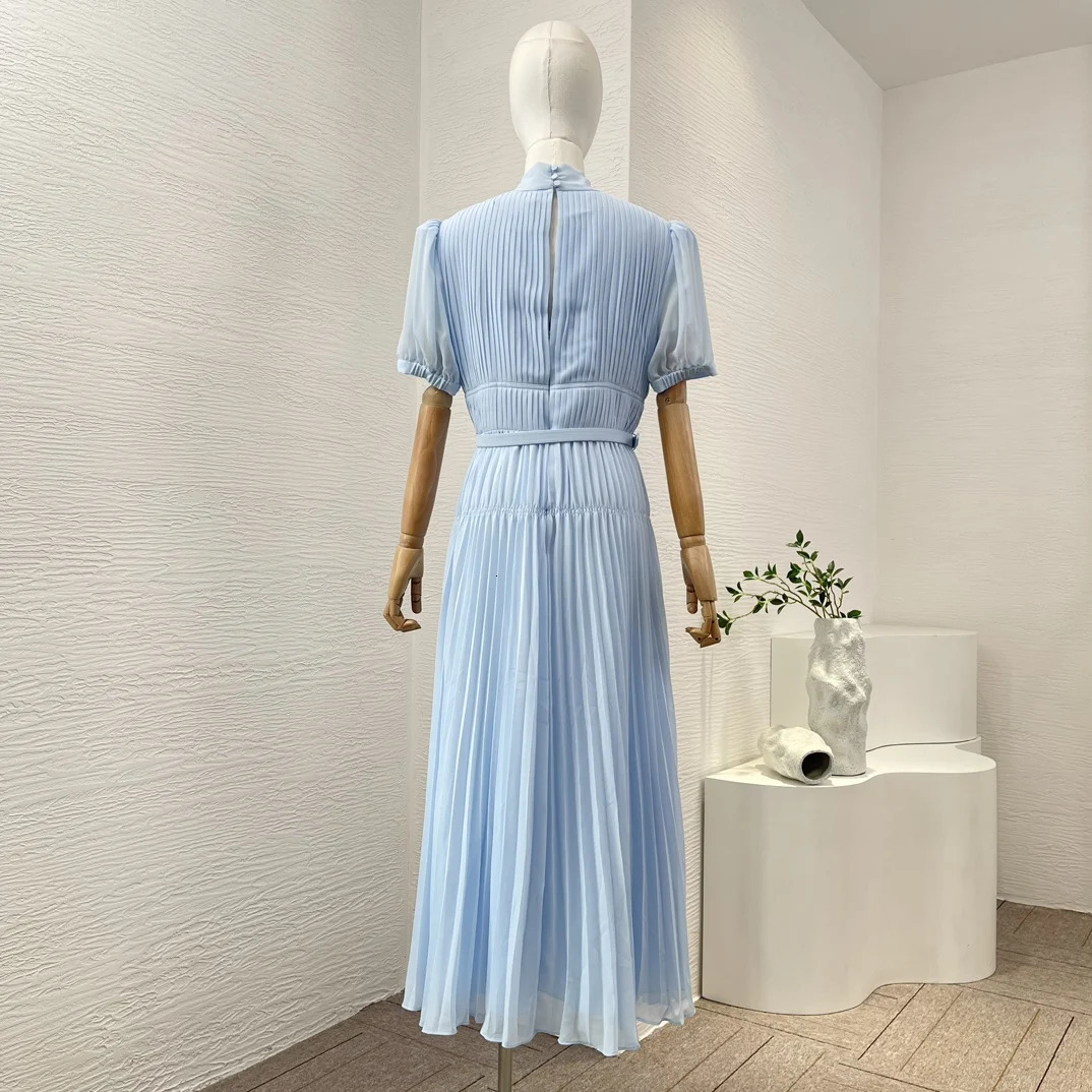 Elegant Womens Dresses Short Sleeve Bow Ruched Girdle A-LINE Dress Spring Summer Midi Dress 240701