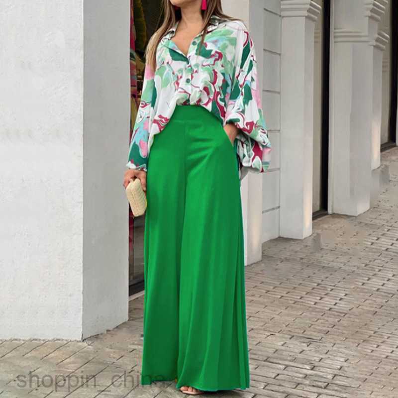 Women's Two Piece Sets Pants Women's summer printed shirt style temperament pants fashion casual set