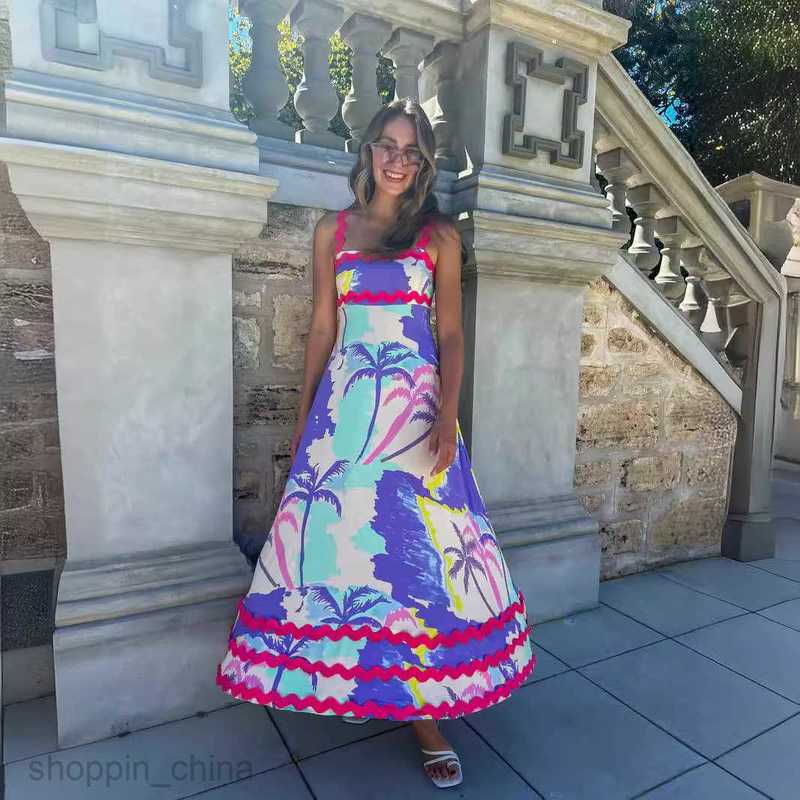 Basic Casual Dresses Women Summer New Fashionable Print Bohemian Decorative Small Fragmented Flower Wave Strap Dress