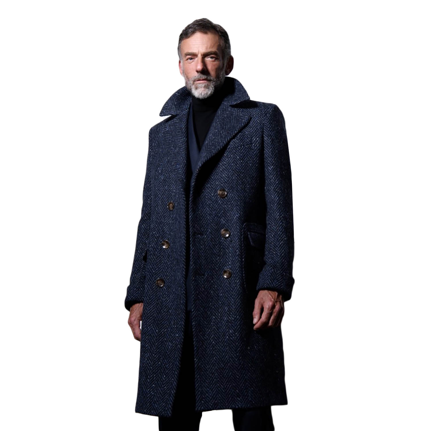 Men's Trench Coats Long Warm Wool Blends-Overcoat For Men Notched Lapel Solid Color Autumn Winter Double Breasted Tailored Tops Clothing Only One