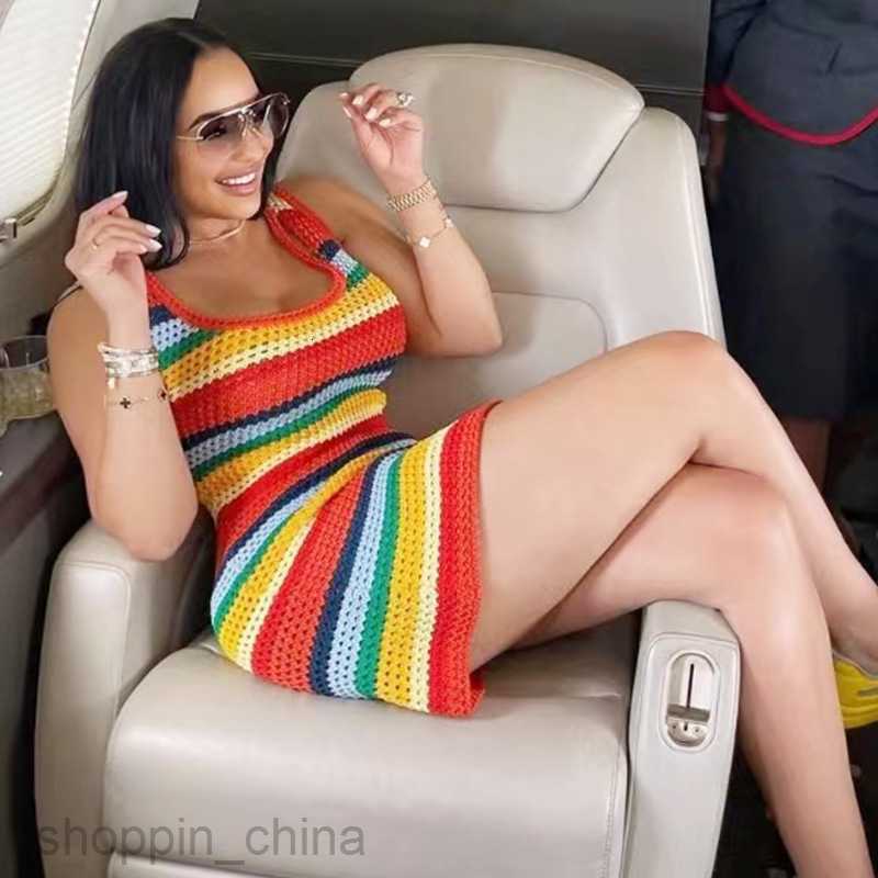 Basic Casual Dresses Women Women's Style Sexy Hollow Knitted Skirt High Waist Colored Slim Fit Sleeveless Wrapped Hip Dress