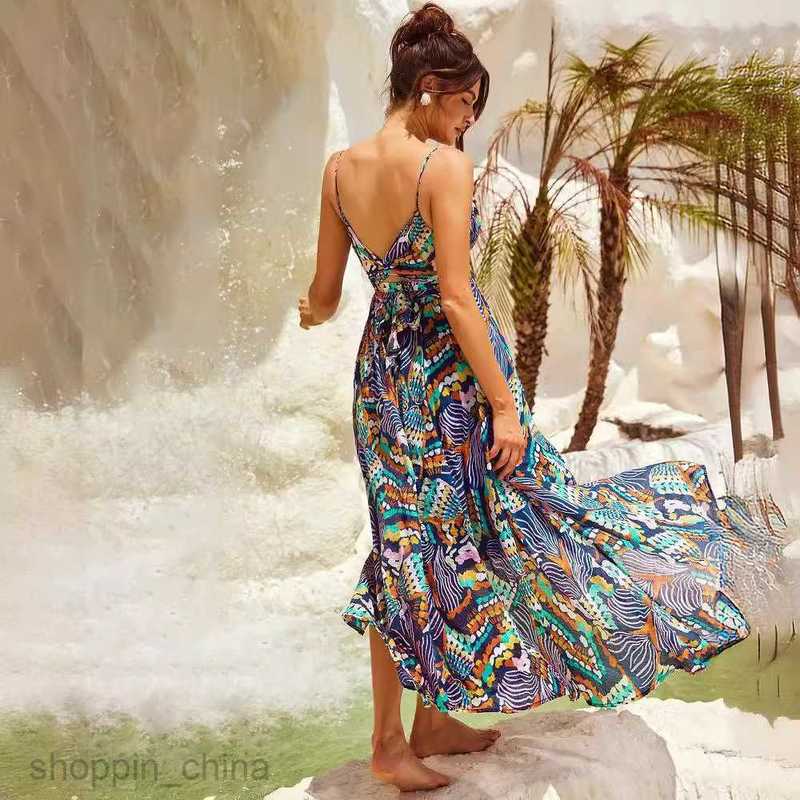 Basic Casual Dresses Women summer new sexy suspender strapless sleeveless printed dress for women's mid length dress