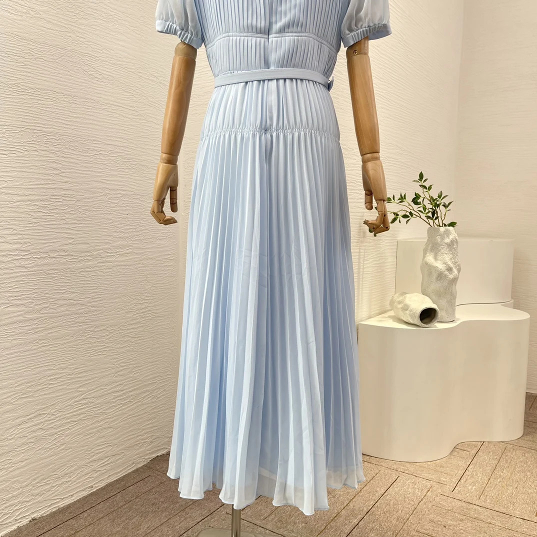 Elegant Womens Dresses Short Sleeve Bow Ruched Girdle A-LINE Dress Spring Summer Midi Dress 240701