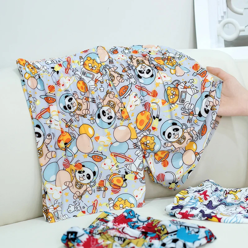 Mens Underwear Boxers Ice Silk Sleep Shorts Fashion Printed Thin Loose Comfortable and Breathable Home Underwea 240627