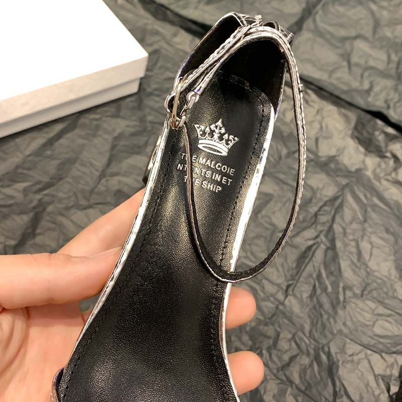 Women's New Spring/Summer Square Headed Genuine Explosive Pattern Cowhide Simple Diamond High Heel Large Size Sandals