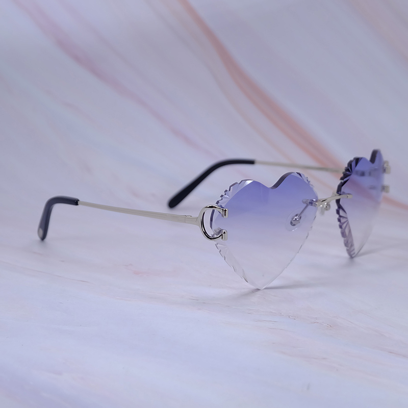 Heart Shape Sunglasses Dia Cut Wire C Designer Rimless Carter Vintage Sun Glasses Mens Decoration 828 Sier