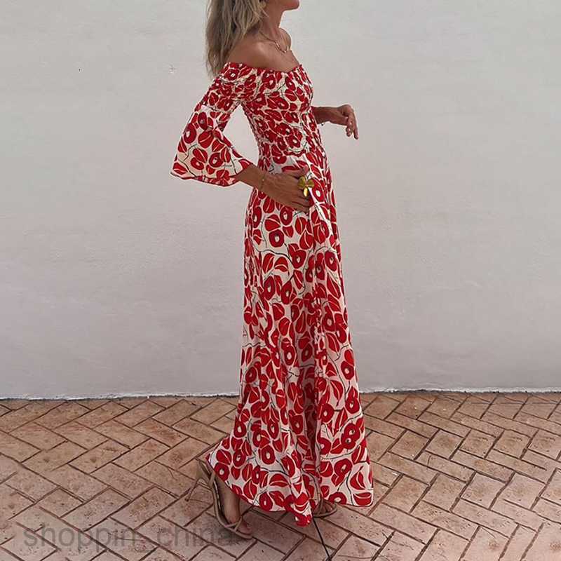Basic Casual Dresses for Woman Summer New Women's Elegant and Elegant Floral Print Bra High Waist Pocket Long Dress