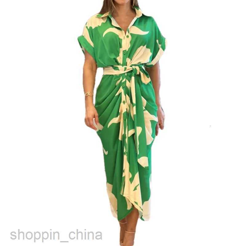 Basic Casual Dresses for Woman Summer Women's Elegance Commuting Fashion Printed Short sleeved High Waist Button Shirt Dress