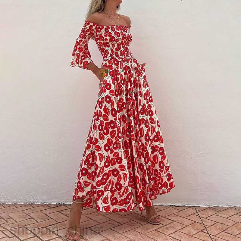Basic Casual Dresses for Woman Summer New Women's Elegant and Elegant Floral Print Bra High Waist Pocket Long Dress