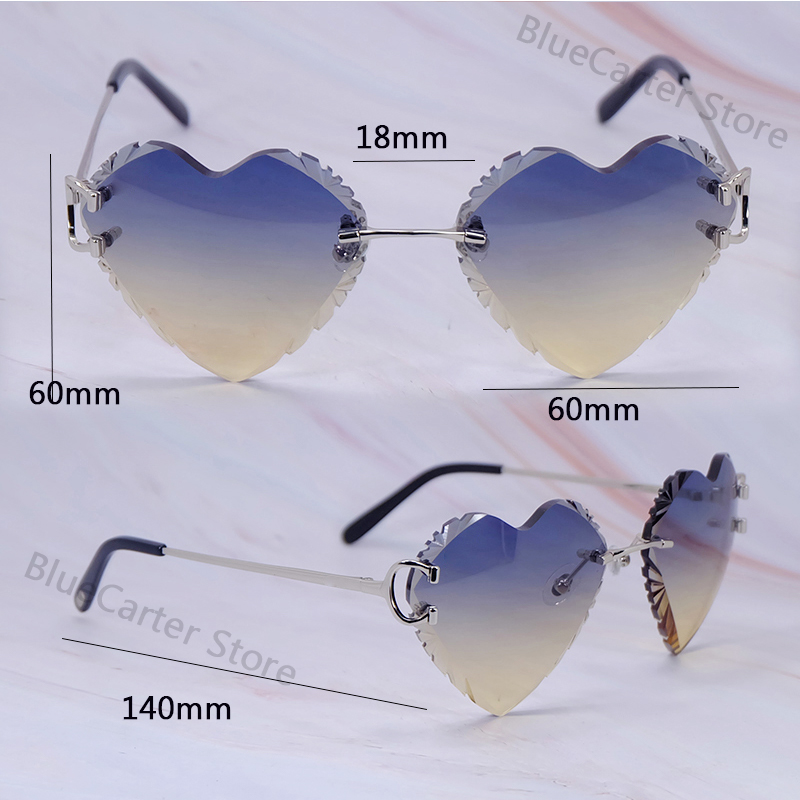 Heart Shape Sunglasses Dia Cut Wire C Designer Rimless Carter Vintage Sun Glasses Mens Decoration 828 Sier
