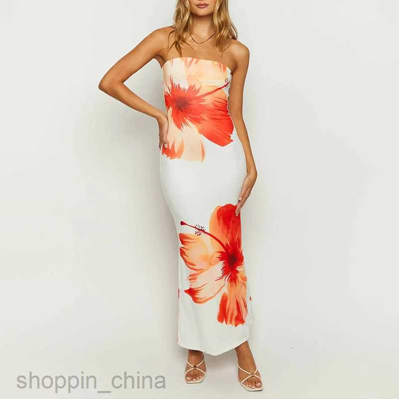 Basic Casual Dresses for Woman Summer New Women's Fashion Print Slim Fit Elegant Long Dress