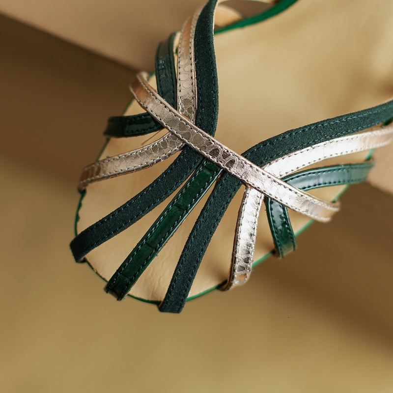 Women's New Spring/Summer Colored Baotou Vintage Genuine Leather Cowhide With Diamond High Heel Sandals