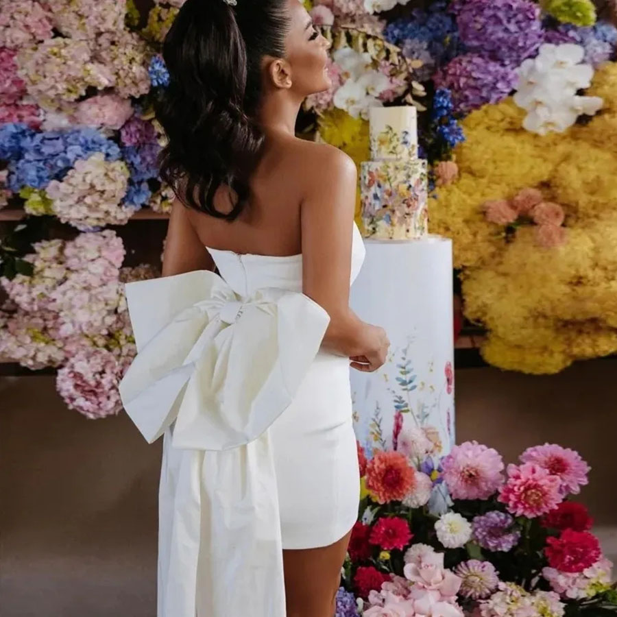 Simple Short Wedding Dress With Satin Big Bow Mini Bride Party Gowns Women Bridal Guest Dresses Vestidos De Novias