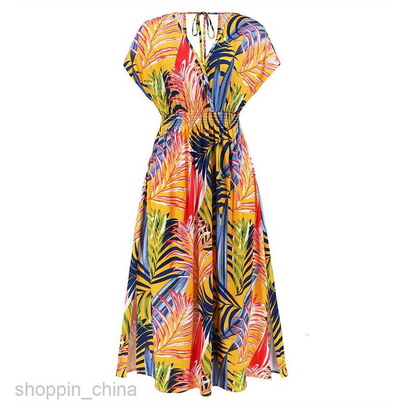 Basic Casual Dresses Women Fashionable bat sleeve V-neck strapless dress summer women's printed long skirt