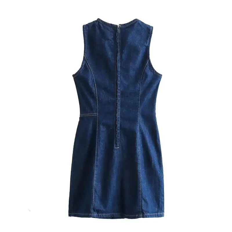 Denim Dresses Summer Womens Fashion Simple Slim O-neck Mini Womens Dress Denim Street Elegant Student Youth Dress 240701