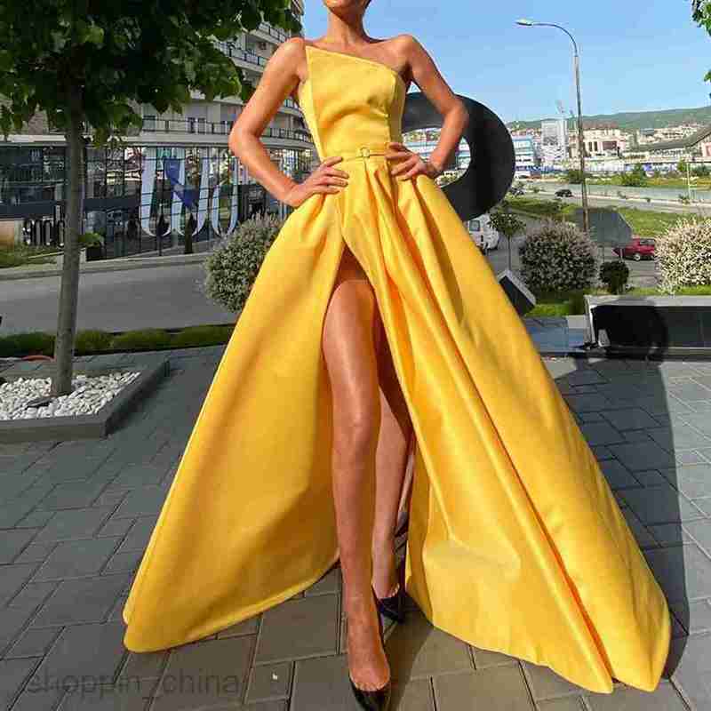 Casual Dresses for Woman S8927 Summer New Women's One Shoulder Bra Dress Long Skirt Sexy Split Large hem Dress