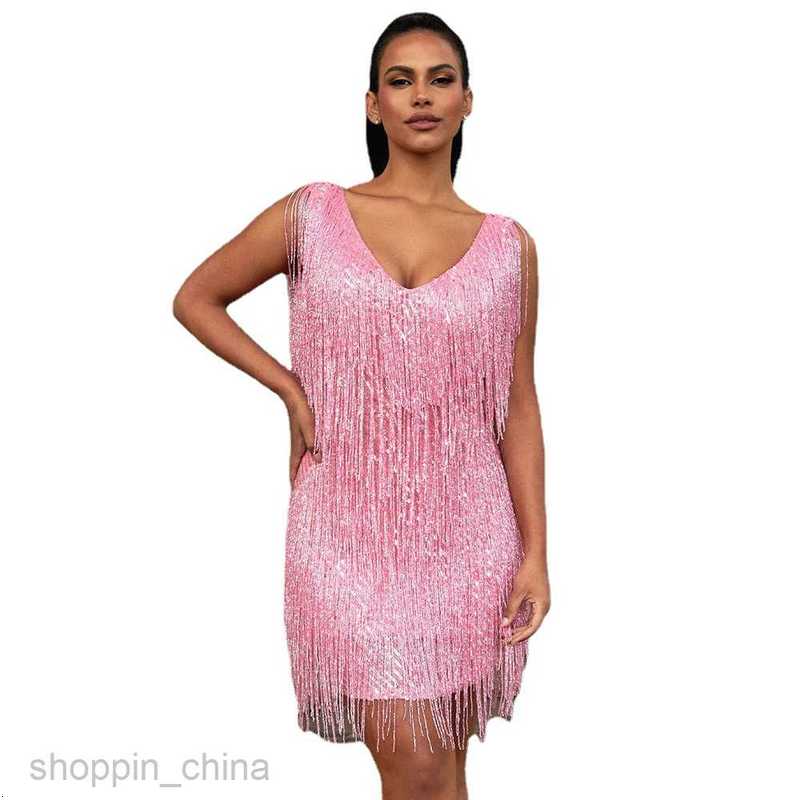 Basic Casual Dresses Women New New Tassel Sequin Sleeveless Dress Evening Dress