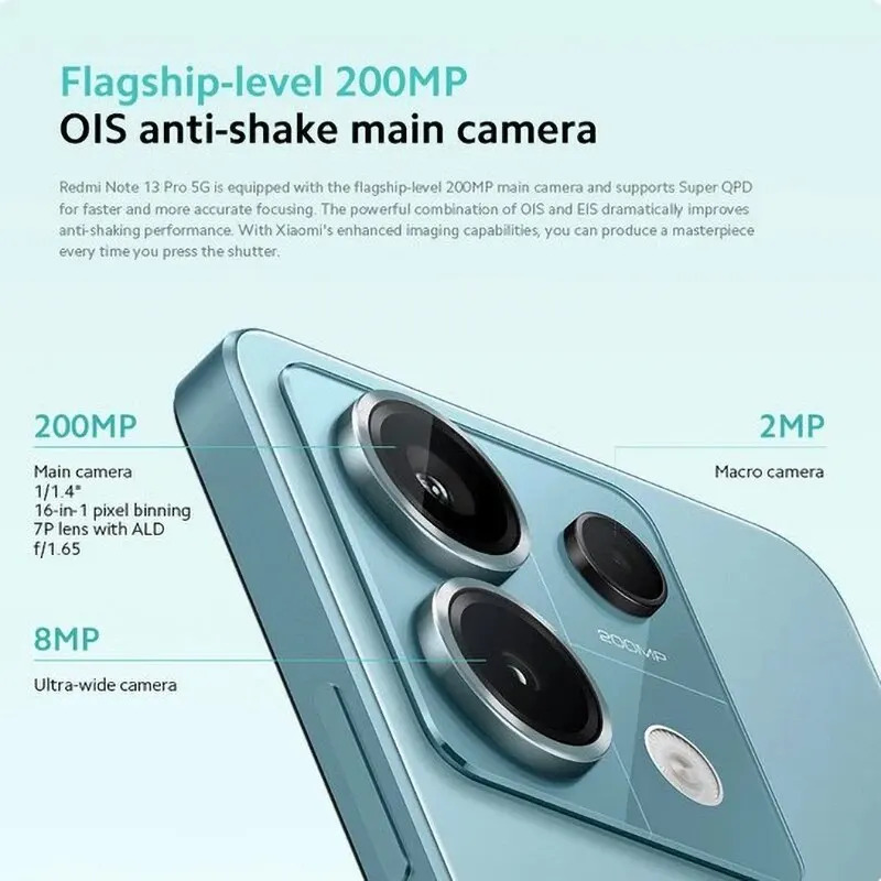 Xiaomi Redmi Note 13 Pro 5G Global Version 256B Snapdragon 7S Gen 2 6.67" AMOLED Display 1.5K 120Hz Camera 200 MP Battery 5100 mAh Fast Charging 