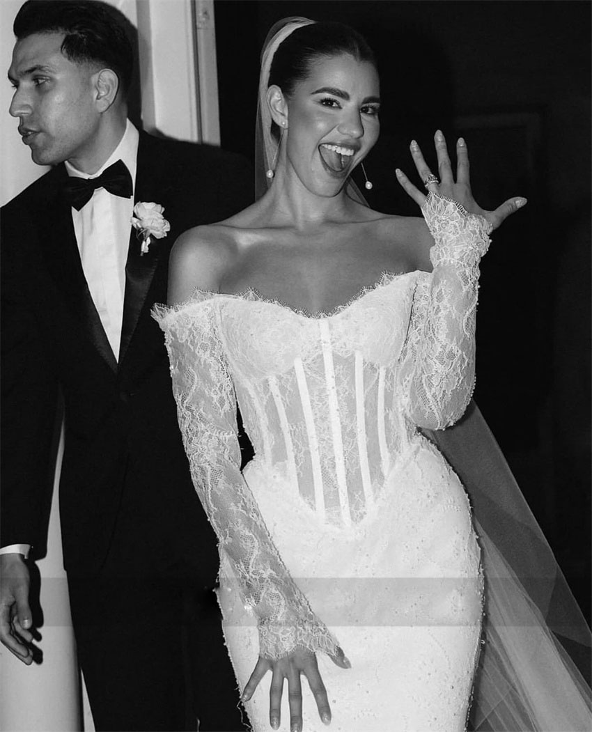 Lace Mermaid Vintage Dress Bridal Gown Off The Shoulder Long Sleeve Robe De Mariage Illusion Trumpet Garden Wedding Dresses es