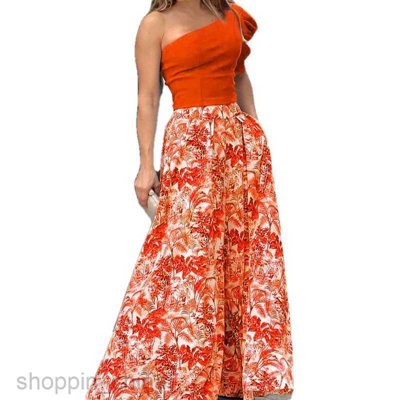 Women's Two Piece Sets Pants Summer New Women's Fashion Commuting Two Piece Set with Printed Fashion Casual Set