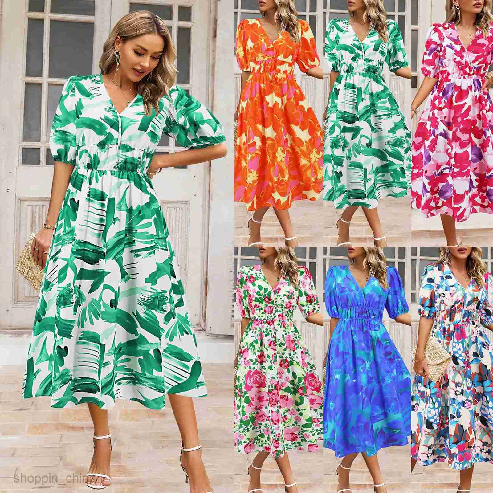 Basic Casual Dresses Women Bohemian Leisure Resort Style Dress Summer Leisure Style Printed Dress