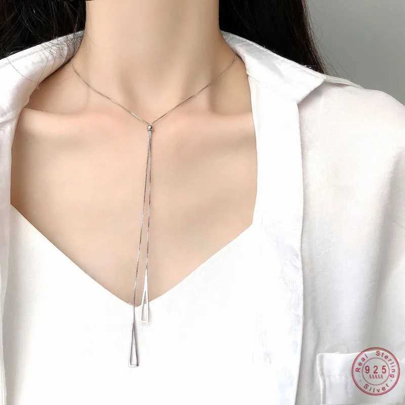 Pendant Necklaces 925 Sterling Silver Triangle Tassel Pendant Long Necklace Women Adjustable Wedding Party Jewelry Accessories Girlfriend Gift
