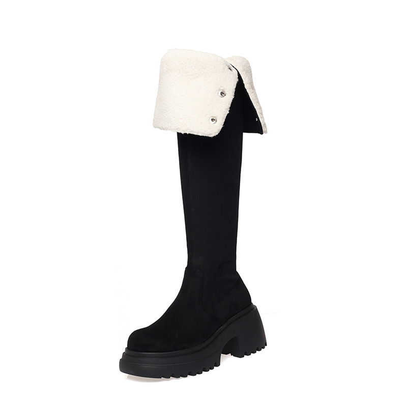 New Thick Sole Elevated Sleeve Flip Collar Versatile Fashion Boots Two Wear High Heels Martin Boots Snow Boots Soft Sole