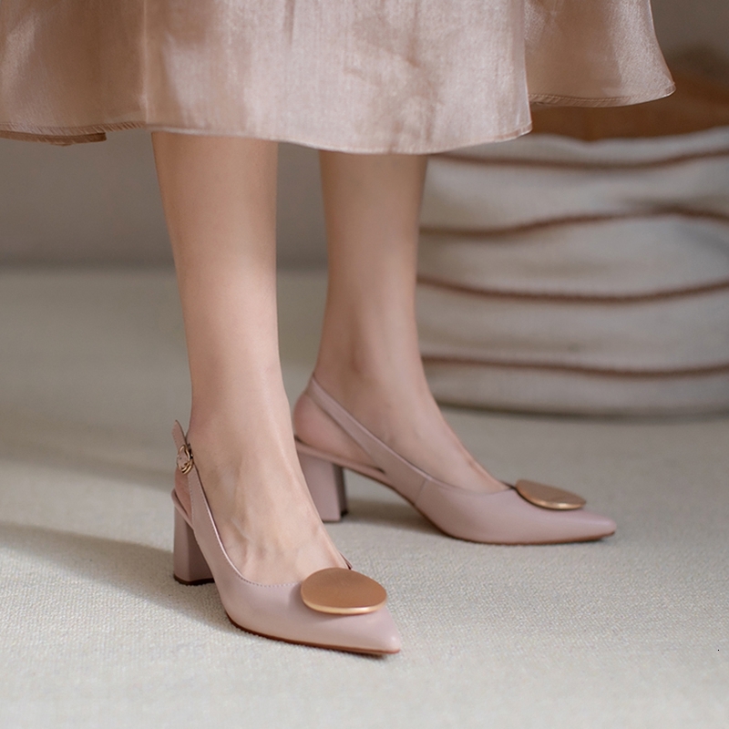 Women's New Spring/Summer Genuine Leather Cowhide Metal Buckles With Elastic Back Hollow High Heels And Large Cap Sandals