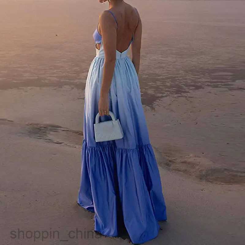 Basic Casual Dresses for Woman Summer New Women's Fashion Elegant and Fashionable Backless Strap Gradient Dress