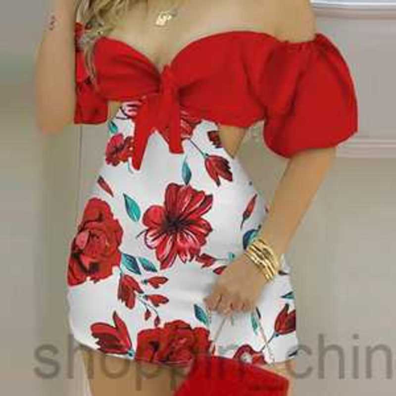 Basic Casual Dresses for Woman Women's Summer New One Shoulder Printed Slim Fit Bag Hip Short jumpsuit