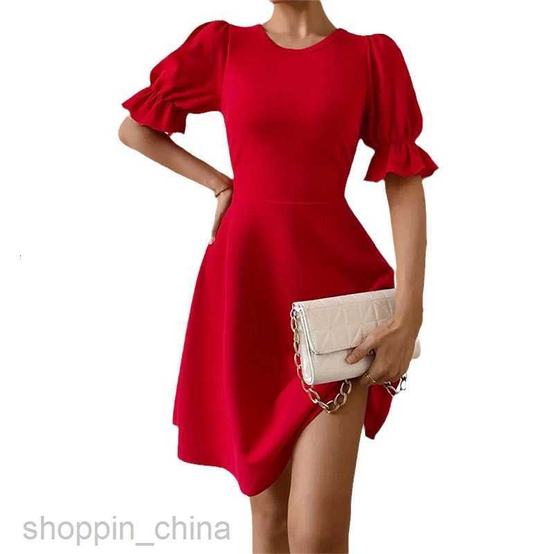 Basic Casual Dresses for Woman Square necked bubble sleeve ruffle edge short dress for women's spring and autumn haute couture A-line skirt short