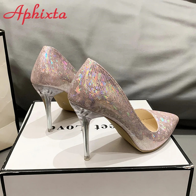 Aphixta 10cm High Tansparent Stiletto Heels Women Pumps Dazzle Colorful Official Party Shoes Big Size 33-50 240629