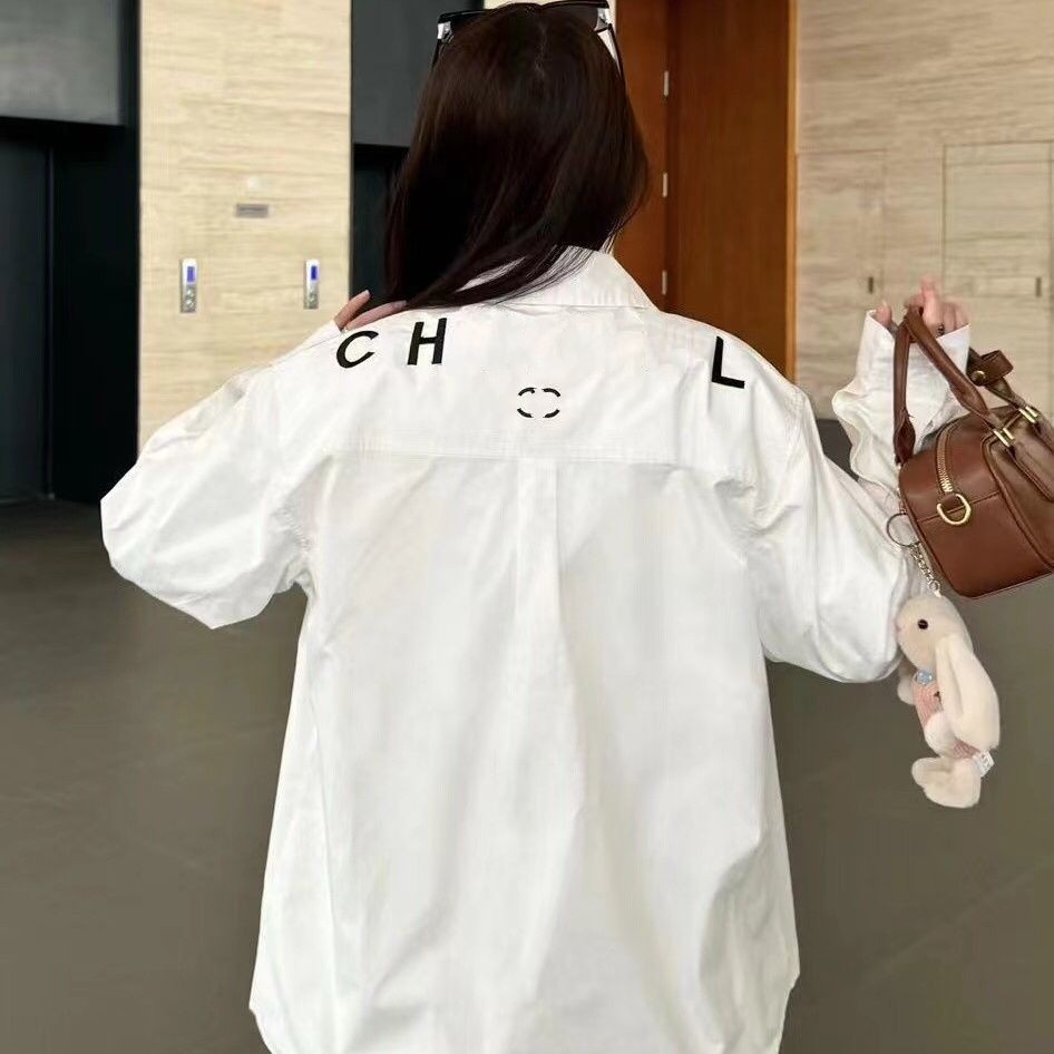 Women turn down collar autumn logo letter embroidery loose designer blouse shirt MLXL