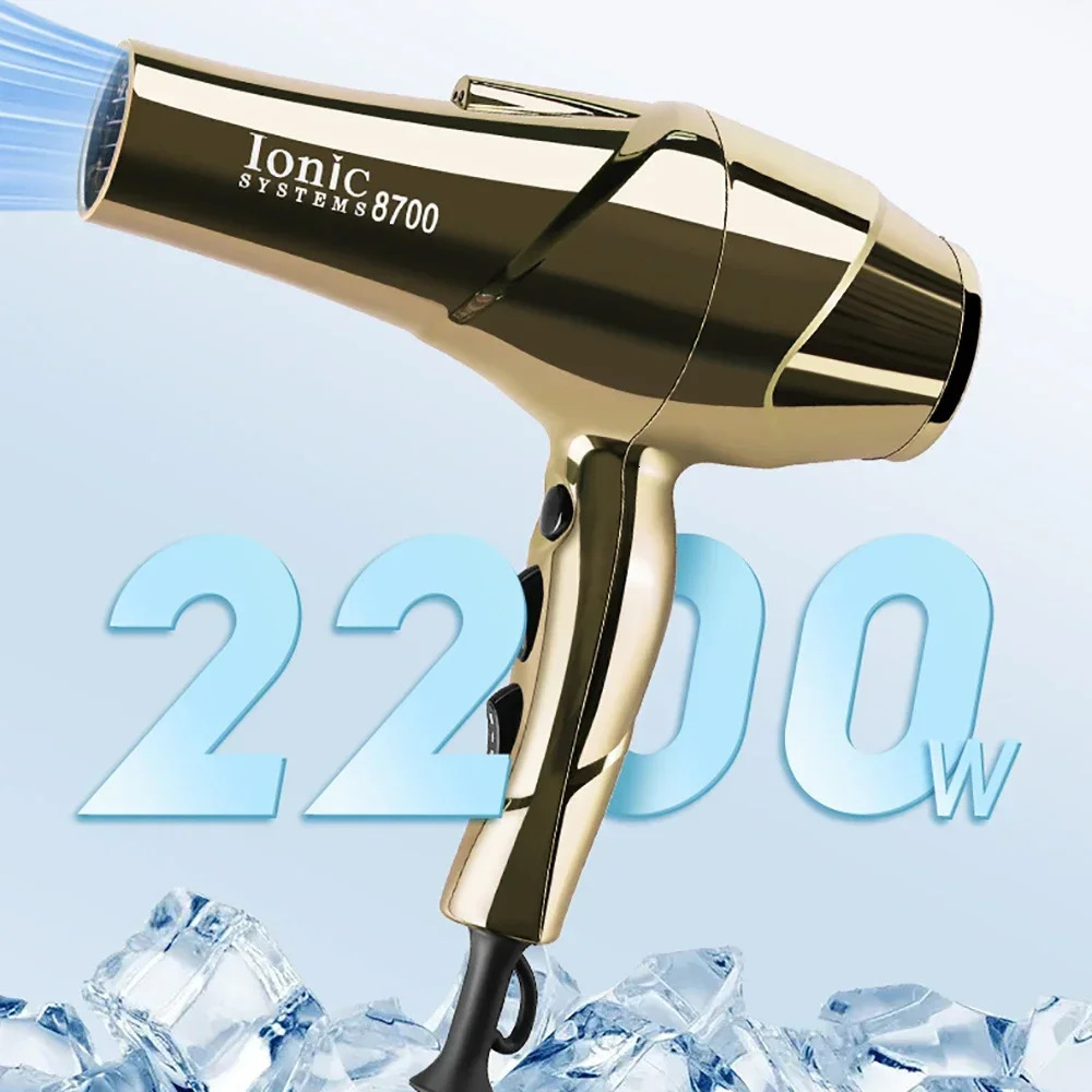 2200W Professional Hair Dryer Gold-plated Blowdryer for Salon High Speeds Strong Winds Powerful Wind 6 Gears Low Noise Blower 240624