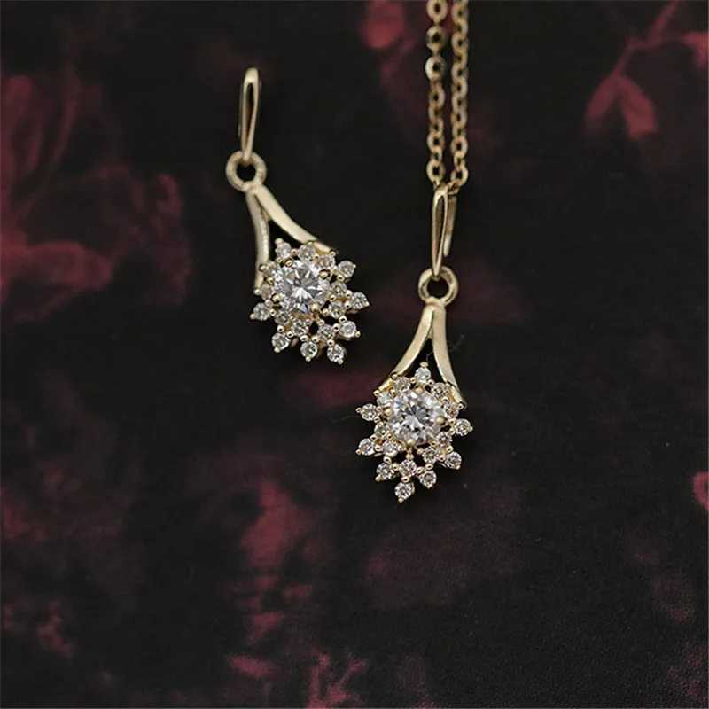 Pendant Necklaces 925 Sterling Silver Pav Crystal Magnolia Flower 14k Gold Plating Clavicle Chain Necklace Women Vintage Palace Style Jewelry