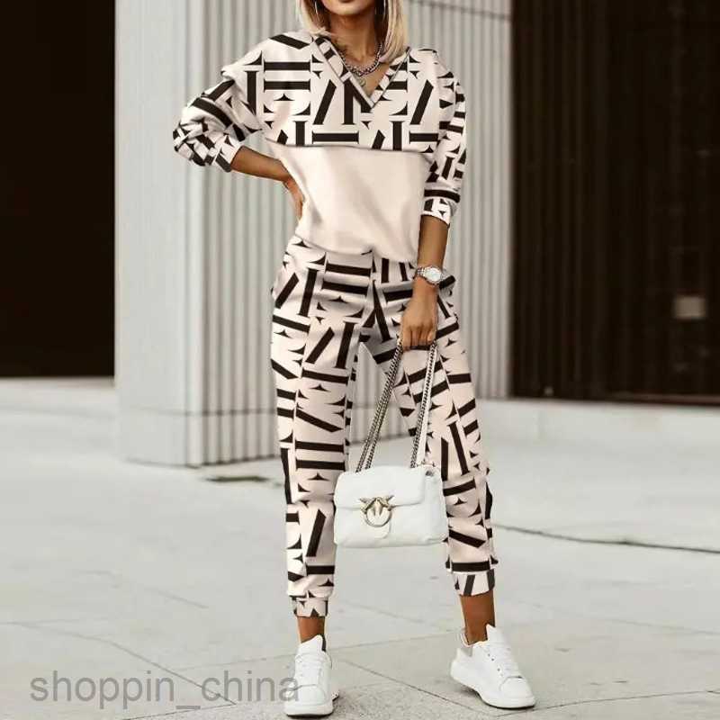 Women's Two Piece Sets Pants Trendy Women's Wear Style Commuting Print Long sleeved Street Slim Fit Fashion Casual Set